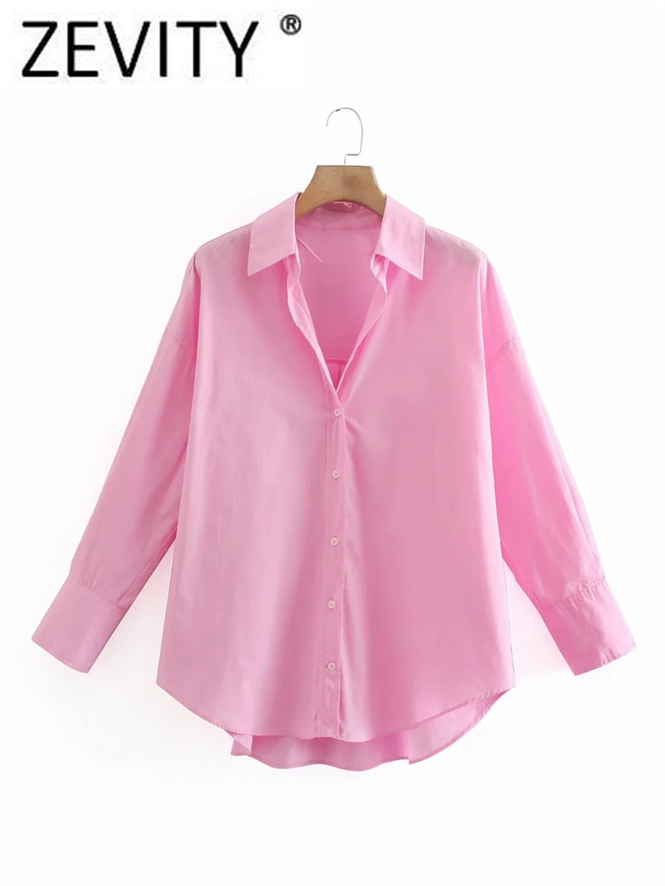 Zevity New Women Simply Candy COlor Single Breasted Poplin Shirts Office Lady Long Sleeve Blouse Roupas