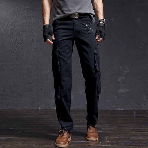 Zipper Cargo Pants Work Overalls Cotton Outwear Multi pocket Men Tactical Trousers For Autum Winter Male 2