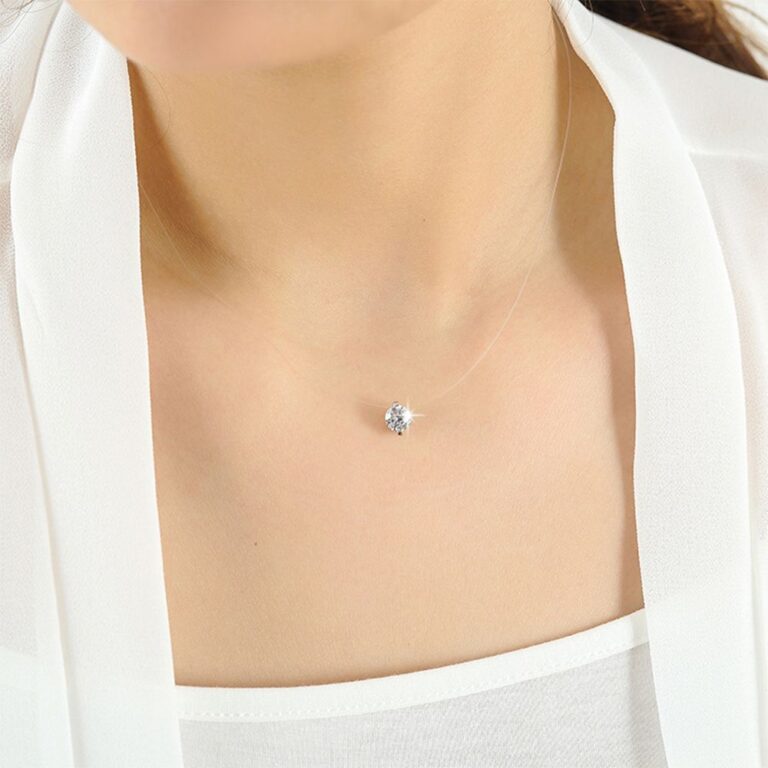 Zircon Pendant Shiny Choker For Women Fishline Necklace Jewelry Transparent Invisible Line Fashion 2