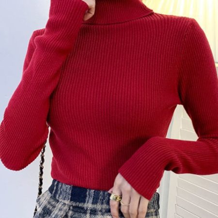 Zoki New 2022 Women Pullover Turtleneck Sweater Autumn Long Sleeve Slim Elastic Korean Simple Basic Cheap 10.jpg 640x640 10