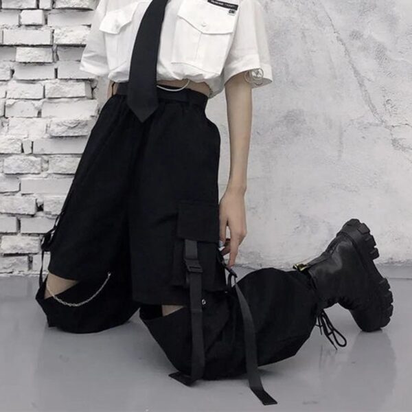 Autumn Fashion Cargo Pants Women Gothic Punk Black Wide Leg Lady Hot Pants Korean Fashion Street 2