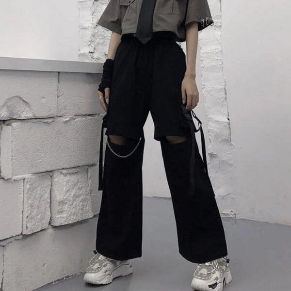 Autumn Fashion Cargo Pants Women Gothic Punk Black Wide Leg Lady Hot Pants Korean Fashion Street 4