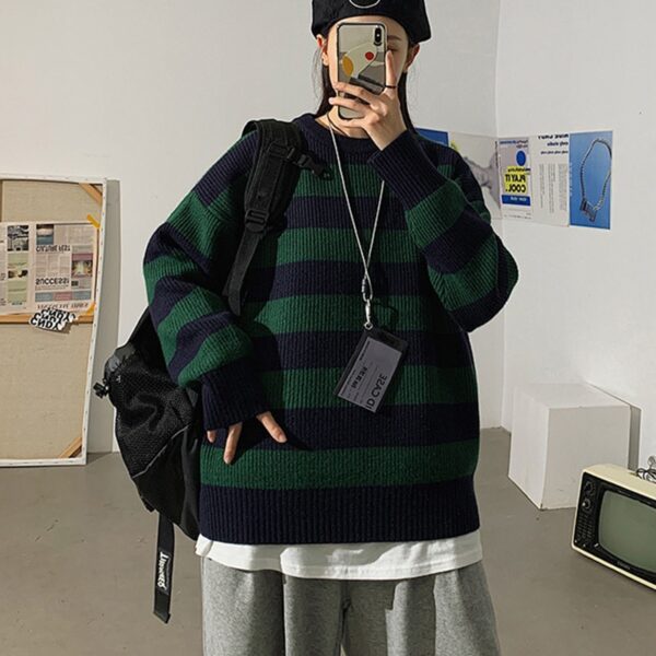 Autumn Winter Knitted Striped Sweater Women Casual Oversized Pullovers Sweaters Loose Warm Jumper Streetwear Teen Knitwear 2