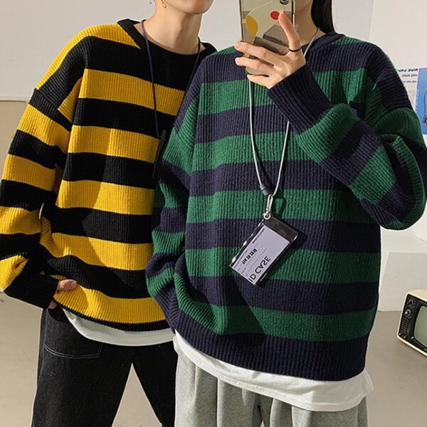 Autumn Winter Knitted Striped Sweater Women Casual Oversized Pullovers Sweaters Loose Warm Jumper Streetwear Teen Knitwear 3