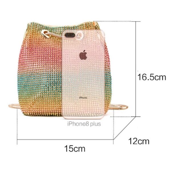 Bucket Women Fashion Evening Bags Diamonds Rainbow Soft Day Clutch Shoulder Snake Chain Rhinestones Party Handbags 4