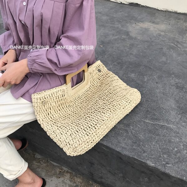 casual rattan large capacity tote for women wicker woven wooden handbags summer beach straw bag lady 3