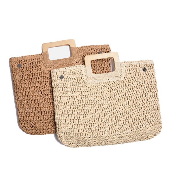 casual rattan large capacity tote for women wicker woven wooden handbags summer beach straw bag lady 6