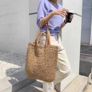 casual straw women shoulder bags wicker woven handbags rattan summer beach bag large capacity tote lady