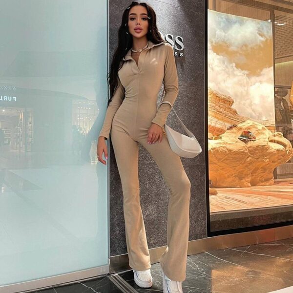 CNYISHE 2021 Winter Sporty Slim Fitness Jumpsuit Women Rompers Pure Color Casual Streetwear Overalls Female One 4