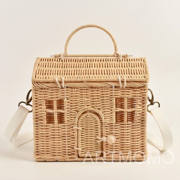 Creative House Shape Rattan Women Handbags Wicker Woven Shoulder Crossbody Bags Funny Summer Beach Straw Bag 3