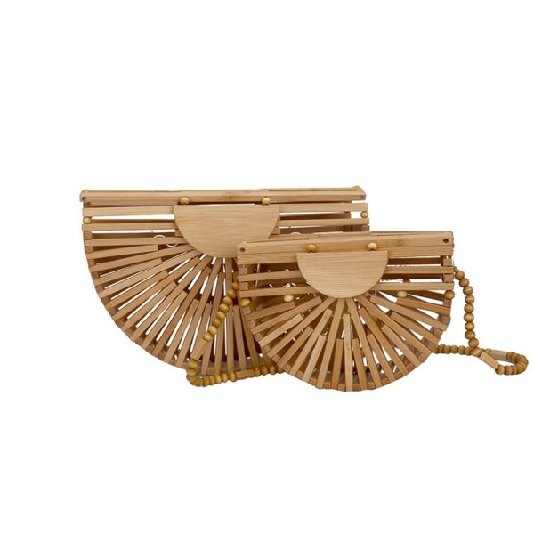 Fashion Half Moon Wooden Shoulder Crossbody Bags for Women Bamboo Woven Summer Beach Straw Bag Rattan 5