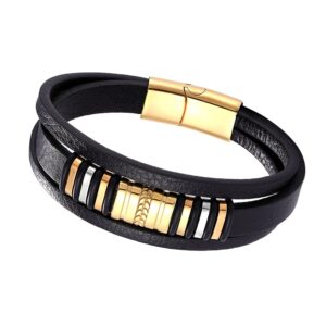 Fashion Lrregular Pattern Shape Men s Fashion Stainless Steel Leather Bracelet Classic For Handsome Boys Birthday 3