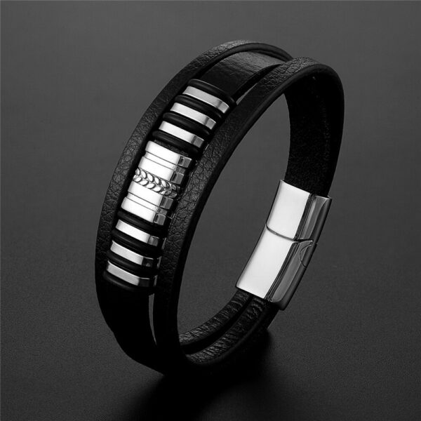 Fashion Lrregular Pattern Shape Men s Fashion Stainless Steel Leather Bracelet Classic For Handsome Boys Birthday 4