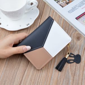 geometric women cute pink wallets pocket purse card holder patchwork wallet lady female fashion short coin 1