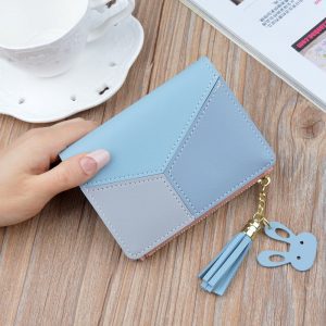 geometric women cute pink wallets pocket purse card holder patchwork wallet lady female fashion short coin 4
