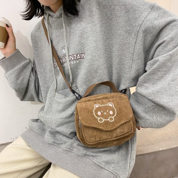 Hot Women Canvas Zipper Bag Preppy Style Student Tote Shoulder Messenger Bag Small Corduroy Bag Satchel 2