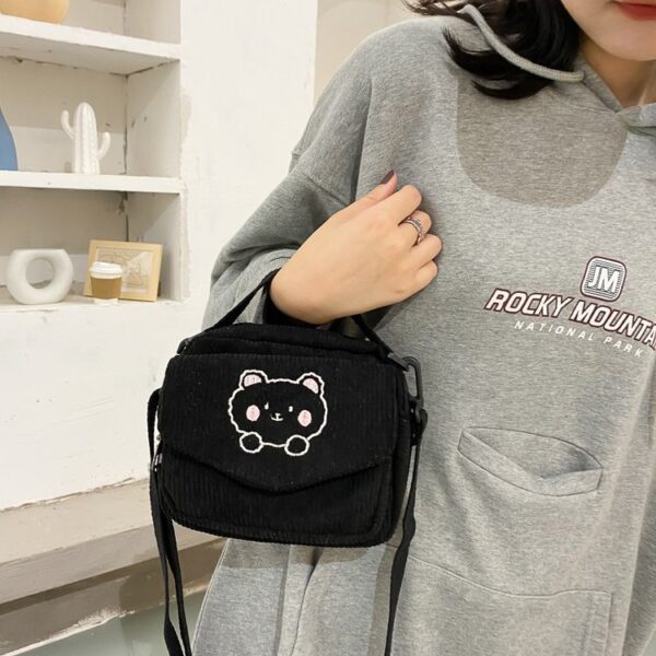 Hot Women Canvas Zipper Bag Preppy Style Student Tote Shoulder Messenger Bag Small Corduroy Bag Satchel 3