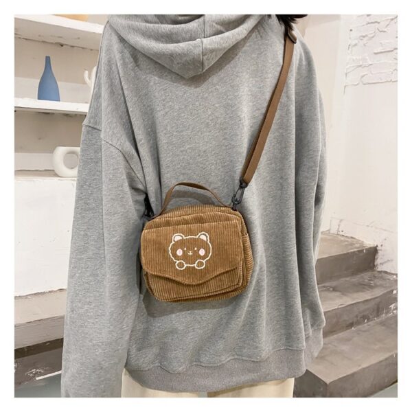 Hot Women Canvas Zipper Bag Preppy Style Student Tote Shoulder Messenger Bag Small Corduroy Bag Satchel 5