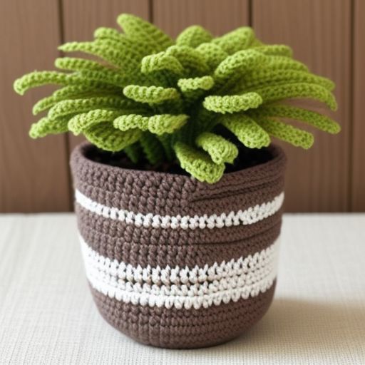 brown crochet flower potted
