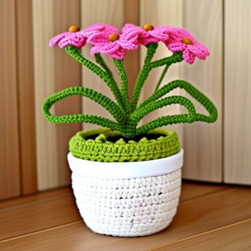 pink crochet flower potted