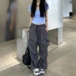 kf A02b453d54b9c42aebe89e43de8810e84e Women Y2K Streetwear Cargo Pants Vintage Fashion High Waist Baggy Trousers Female Loose Sweatpants Wide Leg