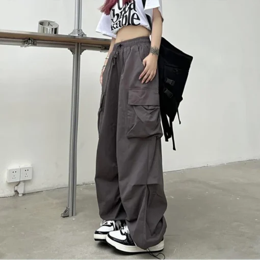 kf A12947a6fc38641c4856af5a10f40093bC Women Y2K Streetwear Cargo Pants Vintage Fashion High Waist Baggy Trousers Female Loose Sweatpants Wide Leg