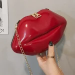 kf A2e061e1f747b46a680784c0909cc55d82 Lips Shape PVC Handbags Solid Zipper Shoulder Bag Crossbody Messenger Phone Coin Bag Evening Party Clutches