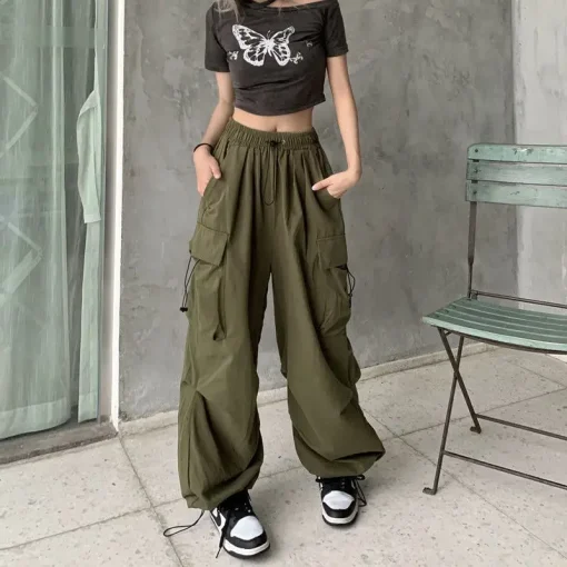 kf Aba8c6e03b104461dbb2dc83f88009c2am Women Y2K Streetwear Cargo Pants Vintage Fashion High Waist Baggy Trousers Female Loose Sweatpants Wide Leg