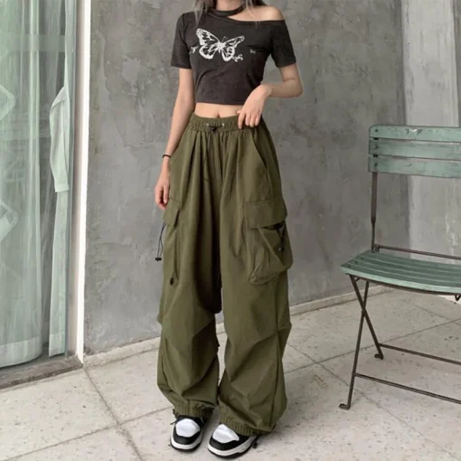 kf Aed907fe7a9a14a728492ef04e4cebe7bn Women Y2K Streetwear Cargo Pants Vintage Fashion High Waist Baggy Trousers Female Loose Sweatpants Wide Leg