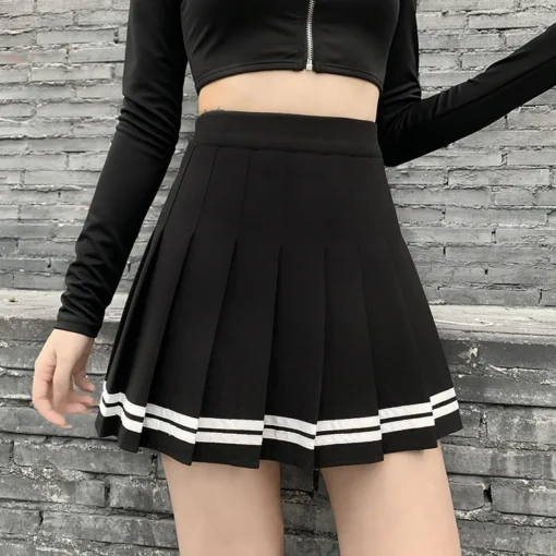 kf H19946fceff564f49aeea6eef7865c598w Vintage Korean Style Patchwork Skirt Harajuku JK Black Pleated Skirts Gothic Streetwear High Waist Mini Skirt