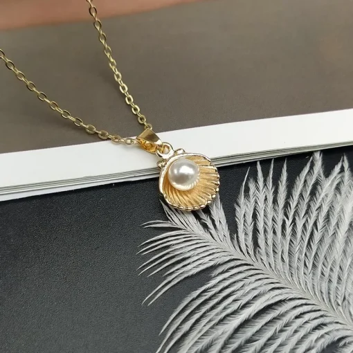 kf H225a160ad71942439d11e8a01209100aL Trendy Summer Shell Imitation Pearl Pendant Necklace For Women Fashion Collar Neck Jewelry Wholesale Dropshipping