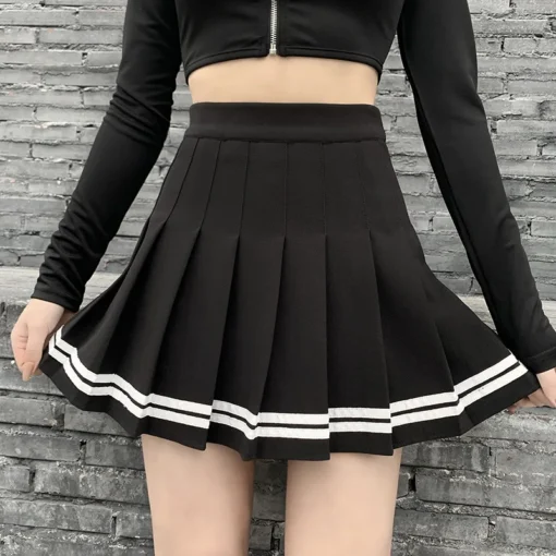 kf H38fc9c9f1b70472f85178ecb6e1ee0e8J Vintage Korean Style Patchwork Skirt Harajuku JK Black Pleated Skirts Gothic Streetwear High Waist Mini Skirt