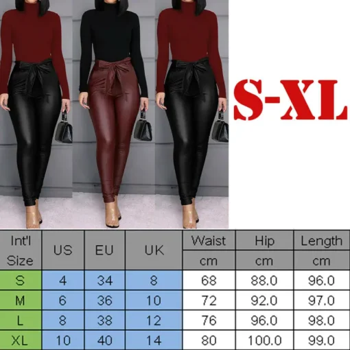 kf H3e5497189689488aa0bd0d500e9d8f65H Women s Leggings PU Leather Pants Stretchy Skinny Pencil Trousers High Waisted