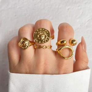 Vintage Geometric Metal Ring Set for Women – Punk Gold Knuckle Jewelry