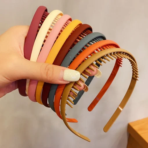 kf H47a370c1538145749fef461f73fd6107H Women Simple Colorful Matte Toothed Hairbands Broken Hair Finishing Headband Outdoor Hair Hoop Headwear Fashion Hair