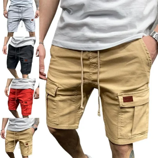 Men's Solid Color Cargo Shorts – Multi-Pocket Casual Summer Knee-Length Shorts - Image 6