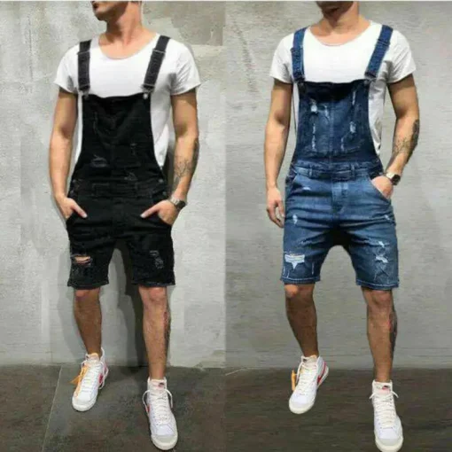 kf H5bbac34fc95441c7b61abb6572899338A Mens Casual Denim Jeans Overalls Jumpsuit Dungarees Cargo Work Shorts Playsuit