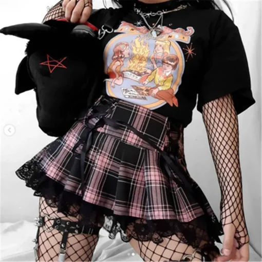 kf H5dd3b7b7dfba48b1a1faf8396968e9afn Mall Gothic Grunge Summer Mini Skirt Women Punk Y2K Vintage Lace Harajuku Streetwear High Waist Skirt