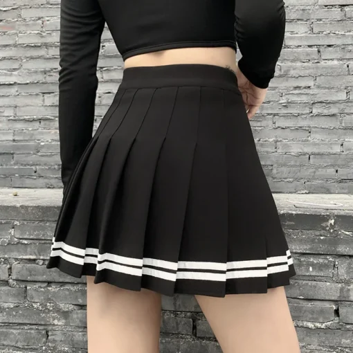 kf H64beb639dab54fa790f301f86731fcf6E Vintage Korean Style Patchwork Skirt Harajuku JK Black Pleated Skirts Gothic Streetwear High Waist Mini Skirt