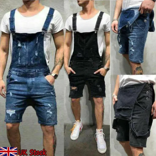 kf H682eaa55575e487892bc7475df78c4d8i Mens Casual Denim Jeans Overalls Jumpsuit Dungarees Cargo Work Shorts Playsuit