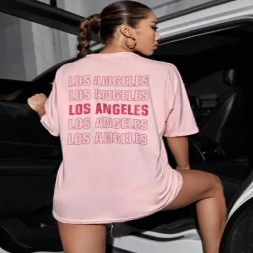 kf H7307fe2324f945a192e7e17757256876P Los Angeles Graphic Tee Summer Fashion Kawaii Cute Pink Women Clothing Cotton Casual Funny Aesthetics Female