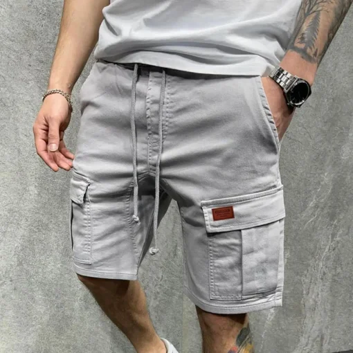 Men's Solid Color Cargo Shorts – Multi-Pocket Casual Summer Knee-Length Shorts - Image 4