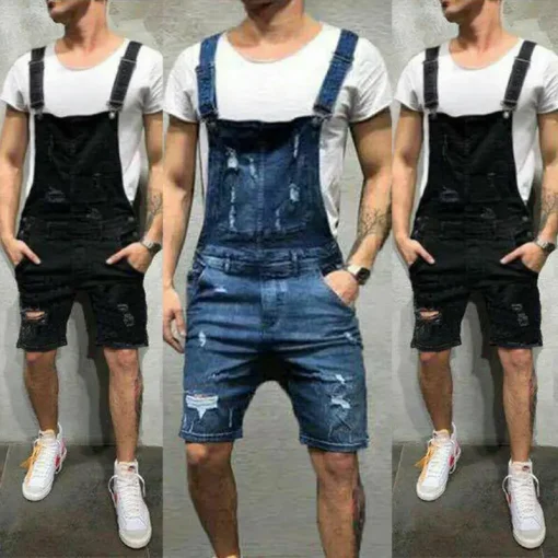 kf H931841a3186f47eea0d5ef887c0caf69u Mens Casual Denim Jeans Overalls Jumpsuit Dungarees Cargo Work Shorts Playsuit