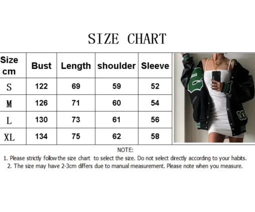 Women Oversized Baseball Jackets Fashion Leather Long Sleeve Letter - Image 4