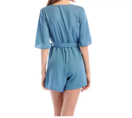 kf HTB19lk9Xh2rK1RkSnhJq6ykdpXaE Chiffon Middle Sleeve Playsuit Sexy V neck loose Belted Jumpsuit 5 Colors new Size Women Romper