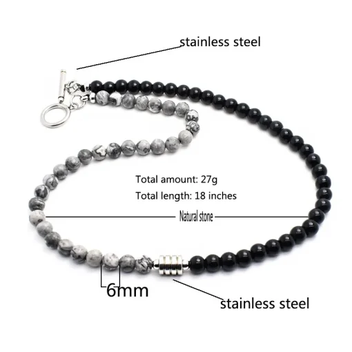 kf Hbdf4be4a7511419d9394868e5932b690f Fashion Mens Necklace 6mm Natural Map Obsidian Stone Collar Homme Hiphop Rock Punk Choker Colar Stainless