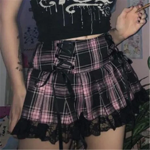 kf Hc4ac82a883874a898cbb740c7fbeee97F Mall Gothic Grunge Summer Mini Skirt Women Punk Y2K Vintage Lace Harajuku Streetwear High Waist Skirt