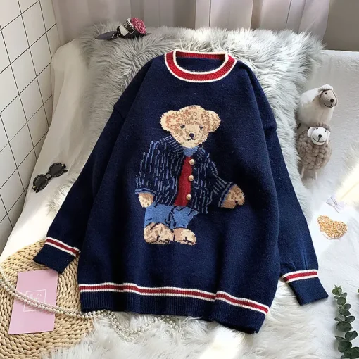 kf Hc7aa059a34a64fa4976e61e9cdae281eN Korean Reviews Many Clothes Lazy Knitwear Bear Pullovers Youthful Woman 2024 New Collection Autumn Winter Warm