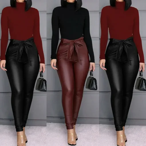 kf Hc8a78f4764d843a0866901b932b8df9dU Women s Leggings PU Leather Pants Stretchy Skinny Pencil Trousers High Waisted