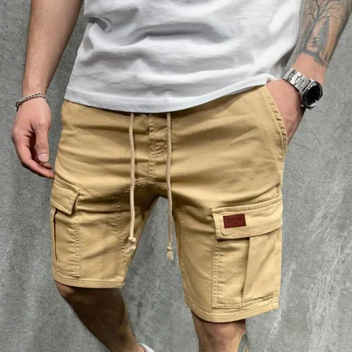 Men's Solid Color Cargo Shorts – Multi-Pocket Casual Summer Knee-Length Shorts - Image 2